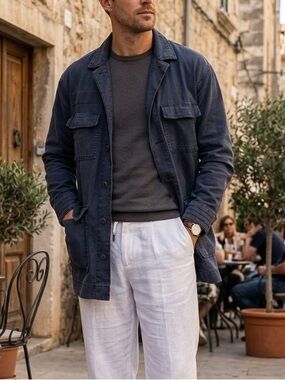 BDG Linen Bland Men’s Urban Outfitters Military Blue  Field Utility Jacket Sz S